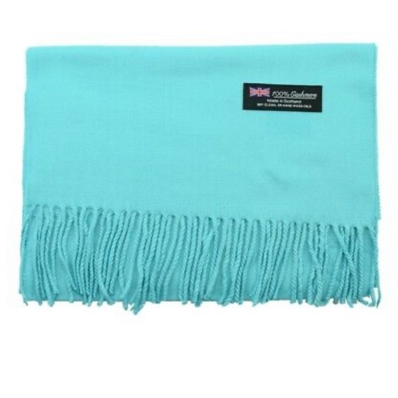 100% CASHMERE TEAL SCARF - Picture 3 of 4